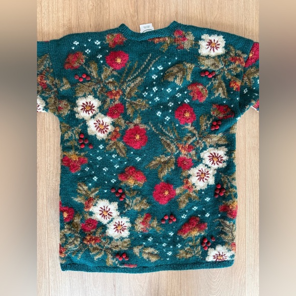 Vintage Laura Ashley Wool Sweater Holiday Floral Knit Small - Picture 8 of 11